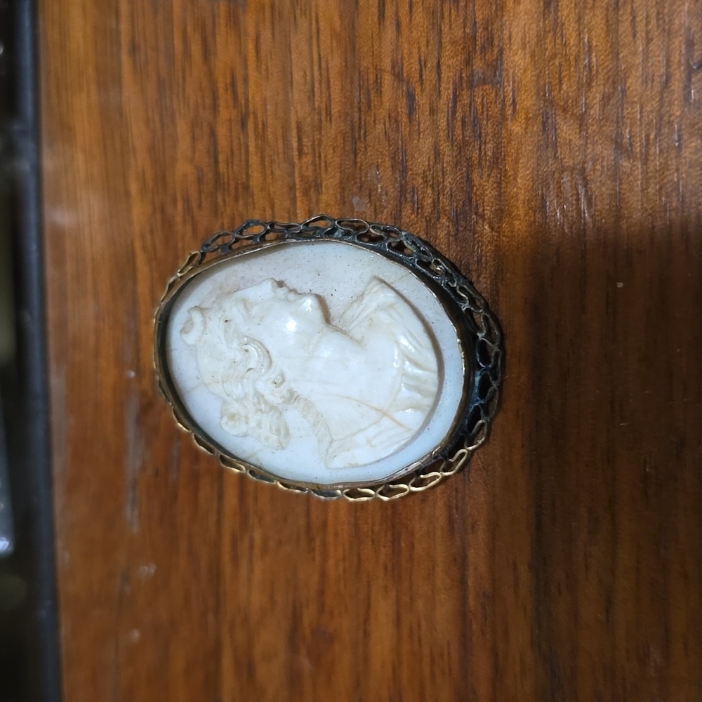Vintage seed pearl cameo brooch
